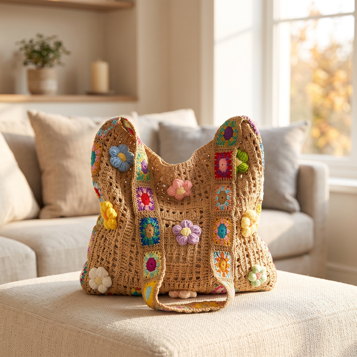 Bolso de Flores de Crochet Hecho a Mano