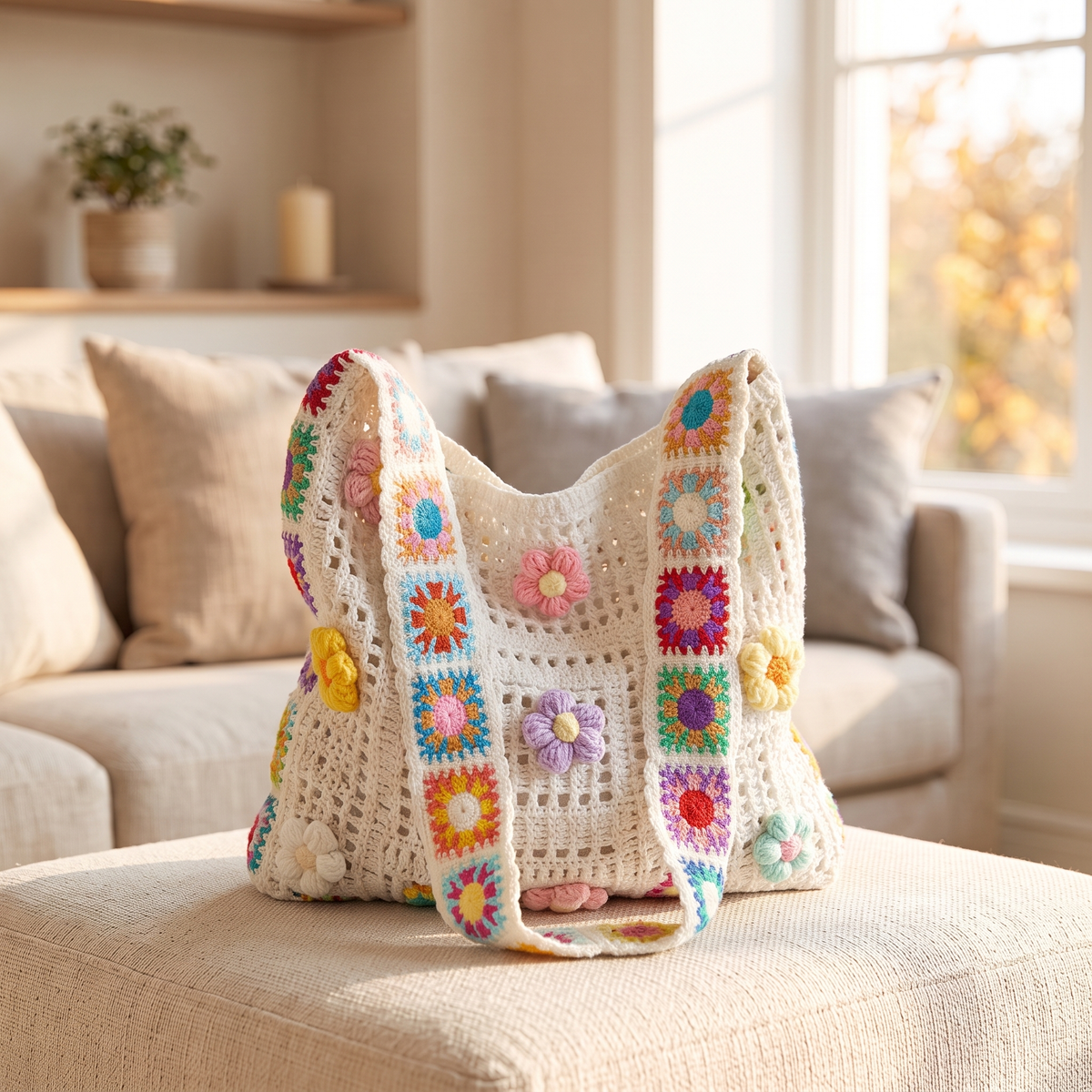 Bolso de Flores de Crochet Hecho a Mano