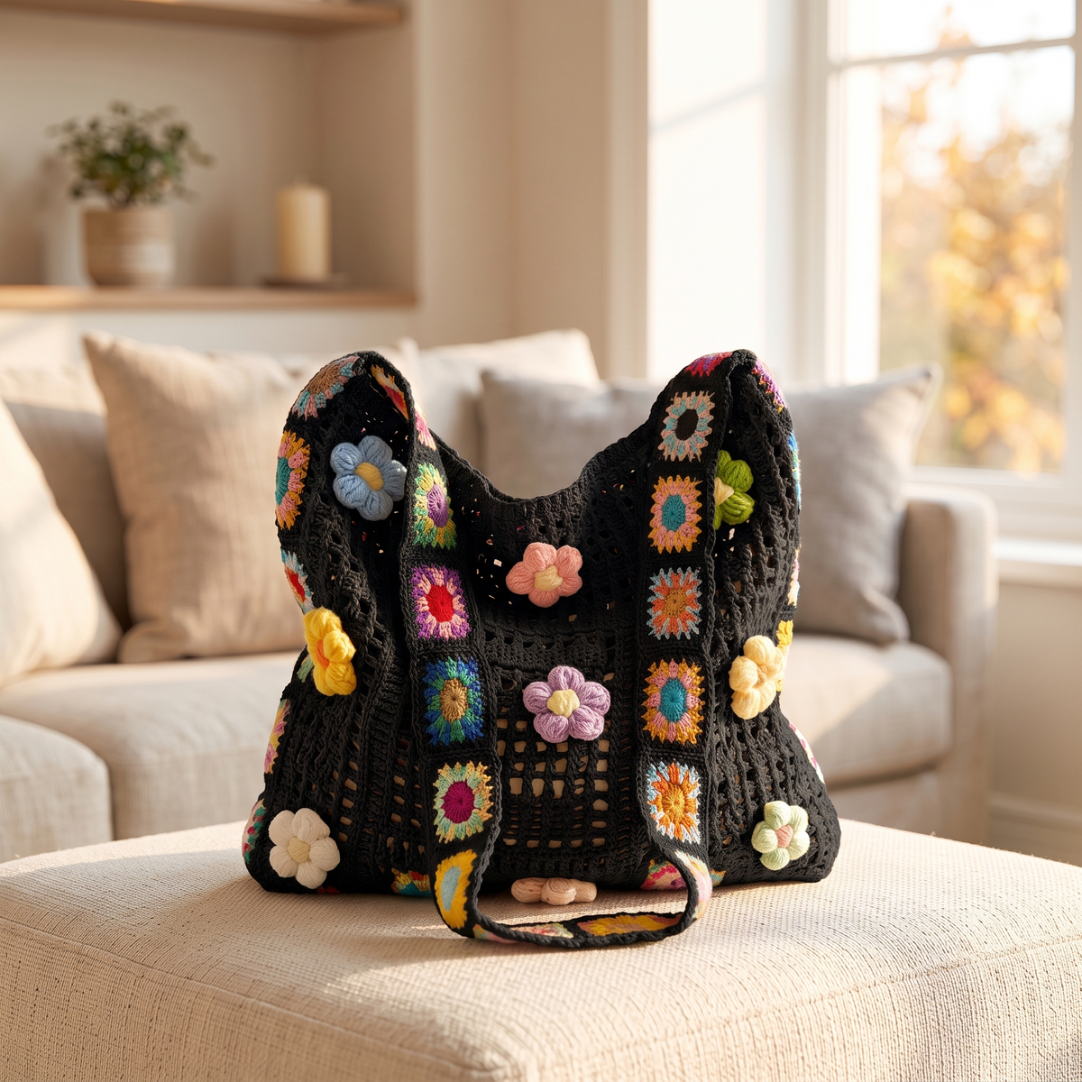 Bolso de Flores de Crochet Hecho a Mano